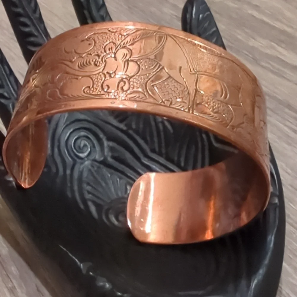 Vintage Copper Ethnic Story Etched Cuff